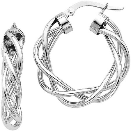 10kt White Gold Polished Twisted Hoop Earrings