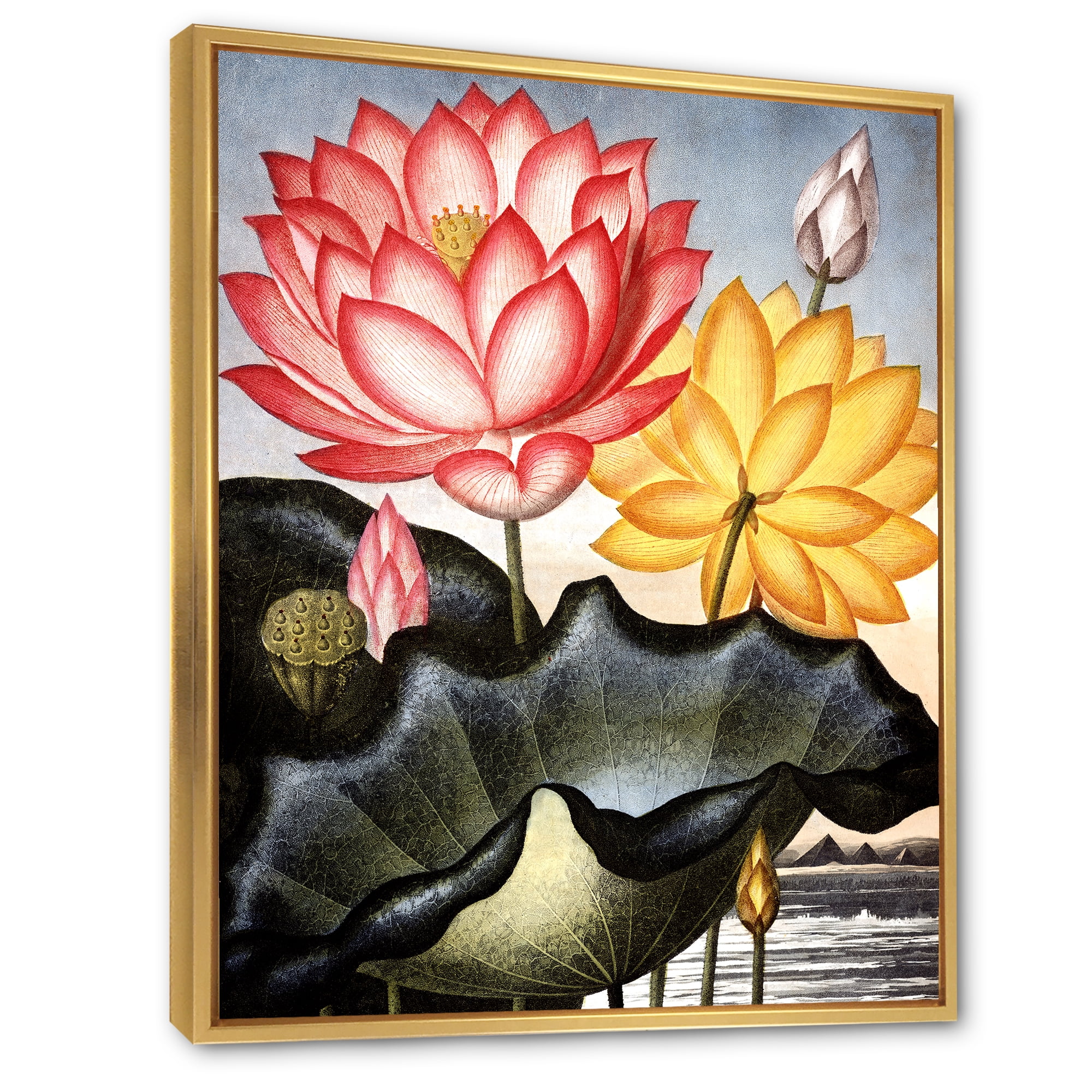 Designart 'Ancient Flowers II' Traditional Framed Canvas Wall Art Print