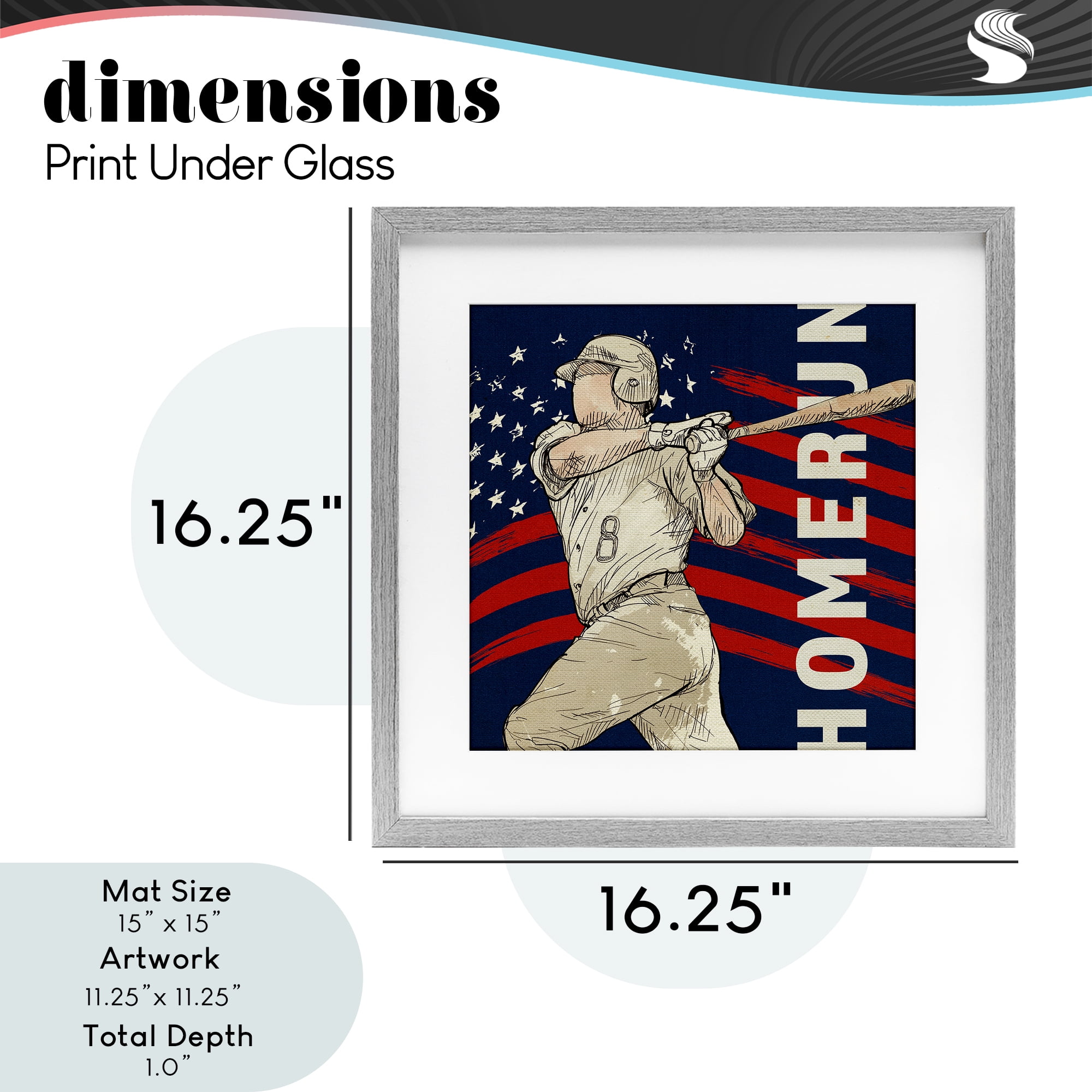 Patriotic Home Run Baseballer Gray Framed Print Under Glass, design by LightBoxJournal