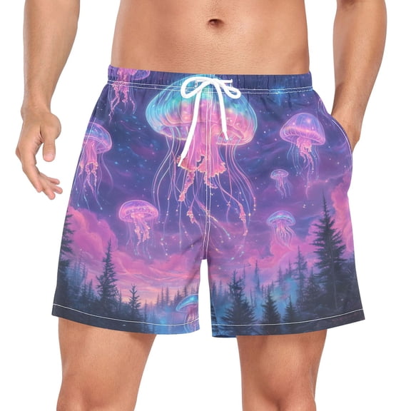 FORMRS Mens Swim Trunks Mesh Liner Quick Dry Casual Beach Board Shorts with Pockets, Sizes S-2XL, Neon Jellyfish