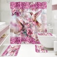 thumbnail image 2 of 4 Pcs Green Hummingbird Flower Shower Curtain Sets with Rugs for Bathroom Decor, Rustic Floral Bathroom Sets with Shower Curtain and Rugs, Bathroom Curtain Set with Mats (Hooks Not Included), 2 of 6