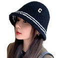 thumbnail image 5 of Women Plush Basin Hat Autumn Winter Striped C Letter Print Bucket Hat Outdoor Thick Warm Fisherman Hat, 5 of 8