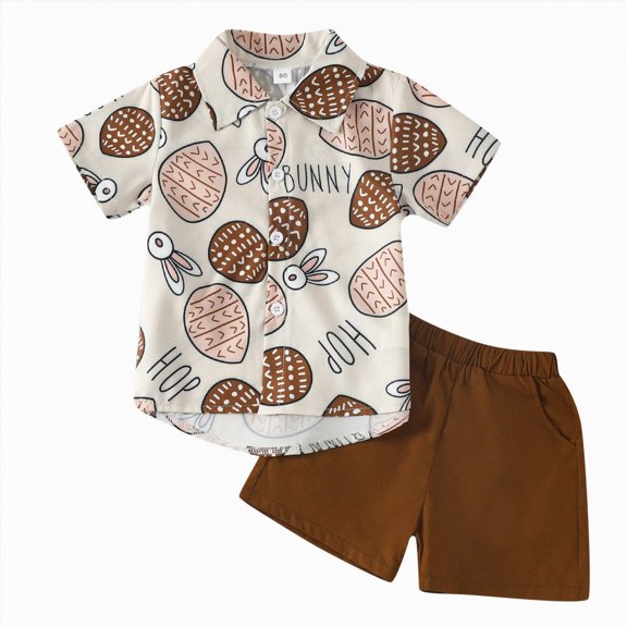 Toddler Baby Boy Easter Outfits Print Button-Down Lapel Shirt Top and Shorts Set Kids Boys Clothing Sets