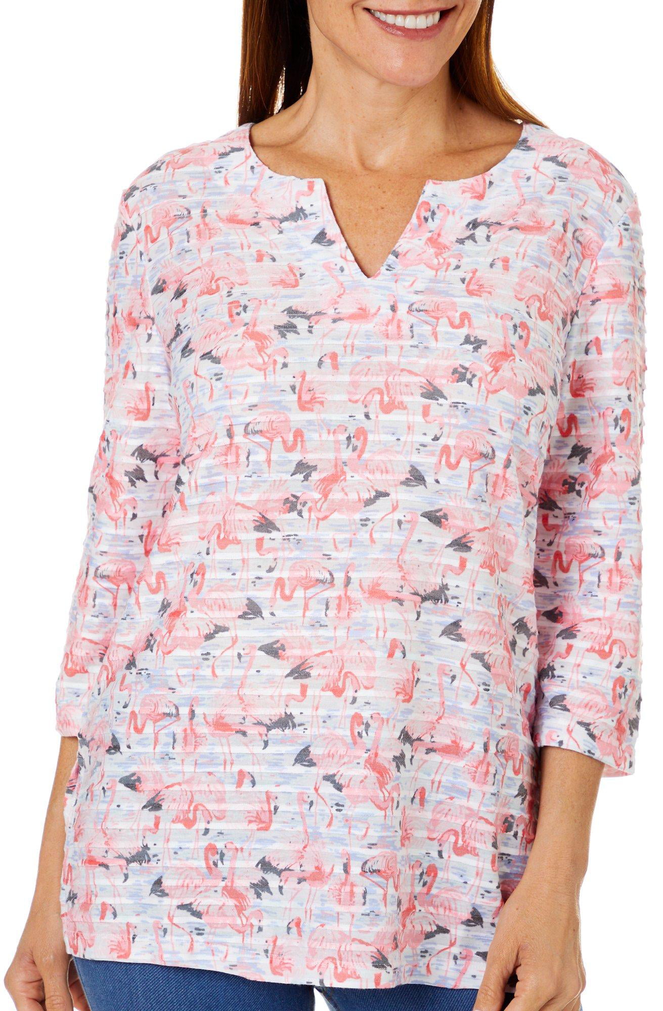 Coral Bay - Coral Bay Womens Flamingo Print Textured Tunic Top X-Large ...