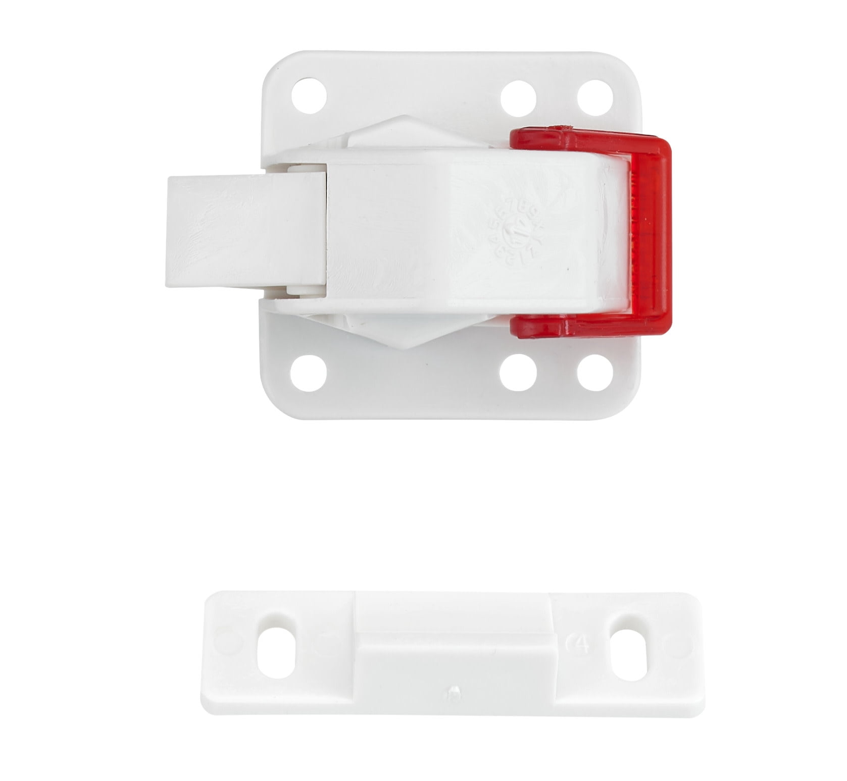 Rev-a-Shelf Rev-a-Lock White Polymer Cabinet Door Security Safety Latch Catch with Magnetic Key