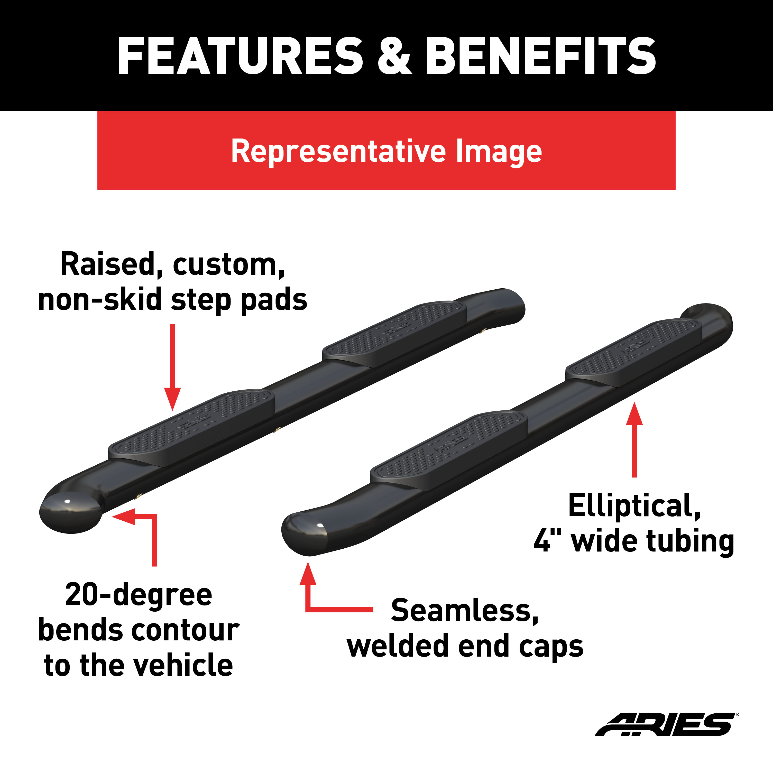 ARIES S224054 4-Inch Oval Black Steel Nerf Bars, Select Chevrolet Silverado, GMC Sierra 1500 Extended Cab