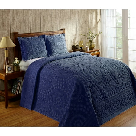 Better Trends Rio Collection in Floral Design 100% Cotton Tufted Chenille, King Bedspread, Navy