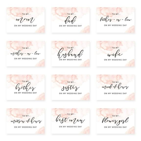 Koyal Wholesale Wedding Day Gift Cards Set with Envelopes Set of 12, Pink Watercolor