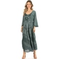 thumbnail image 5 of Sakkas Mirabel Stonewashed Corset Style Floral Emboridery Kimono Sleeve Dress - Turquoise - S/M, 5 of 5