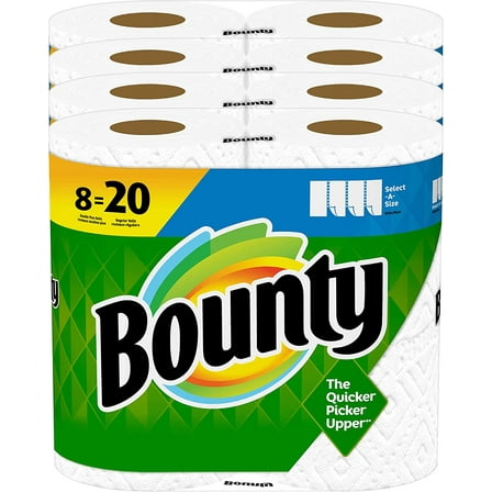 Bounty Select-A-Size Paper Towels, White, 8 Double Plus Rolls = 20 Regular Rolls