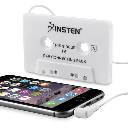 Insten Universal Car Audio Cassette Adapter, White For Apple iPad Mini 5 iPad Air 2019 iPhone 6 6s Samsung Galaxy S10 S10+ S9 S9+ Plus S8 S7 Note 5 4 LG K20 Plus K8v K7 Stylo 3 G4 G3 HTC One M7 M8 (Best Iphone 5 Car Audio Adapter)