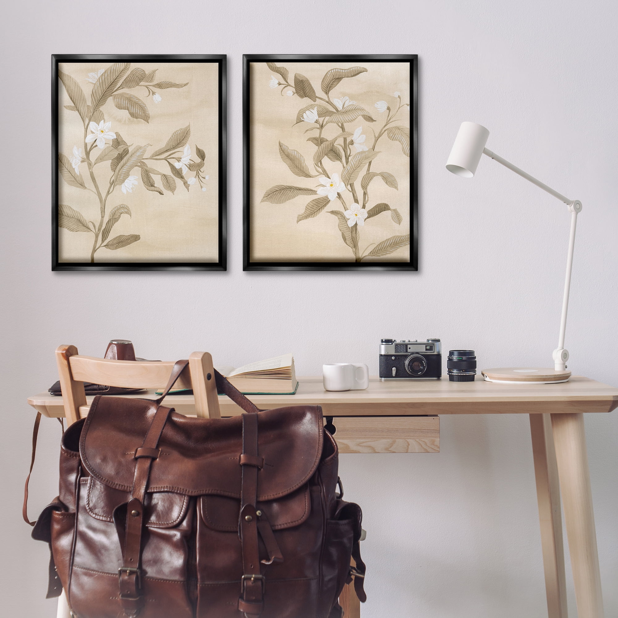 Stupell Industries White Daffodils Budding Plants & Flowers Painting Black Floater Framed Canvas Art Print Wall Art, 31 x 25, Set of 2