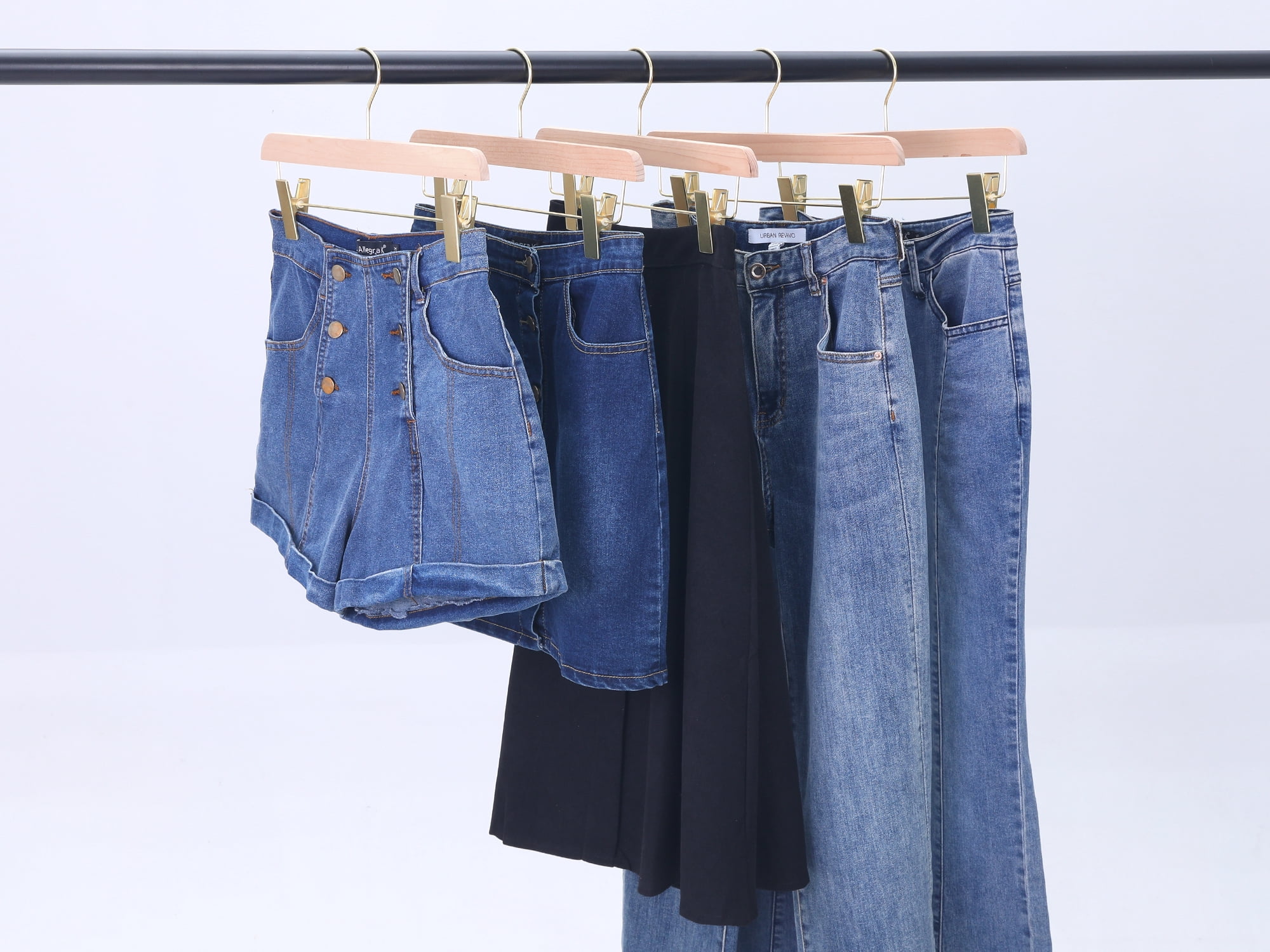 Unique Bargains Wood Hangers with Pinch Clips for Clothing and Pants 10 Pack Gold