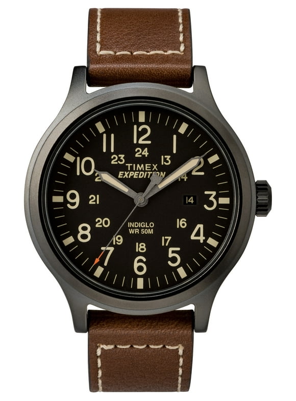 Timex Men's Expedition Scout Brown/Black 43mm Outdoor Watch, Leather Strap
