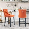 thumbnail image 2 of SoarFlash Modern Velvet Upholstered Bar Stools Set of 2 with Wood Legs, Button Tufted,Chrome Nailhead, Counterstool Seat, Armless Bar Chairs (Orange), 2 of 6