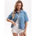 thumbnail image 2 of DARING DIVA Women's Short Sleeve Button Down Boxy Shirt Tops Jean Jacket L Light Blue, 2 of 7