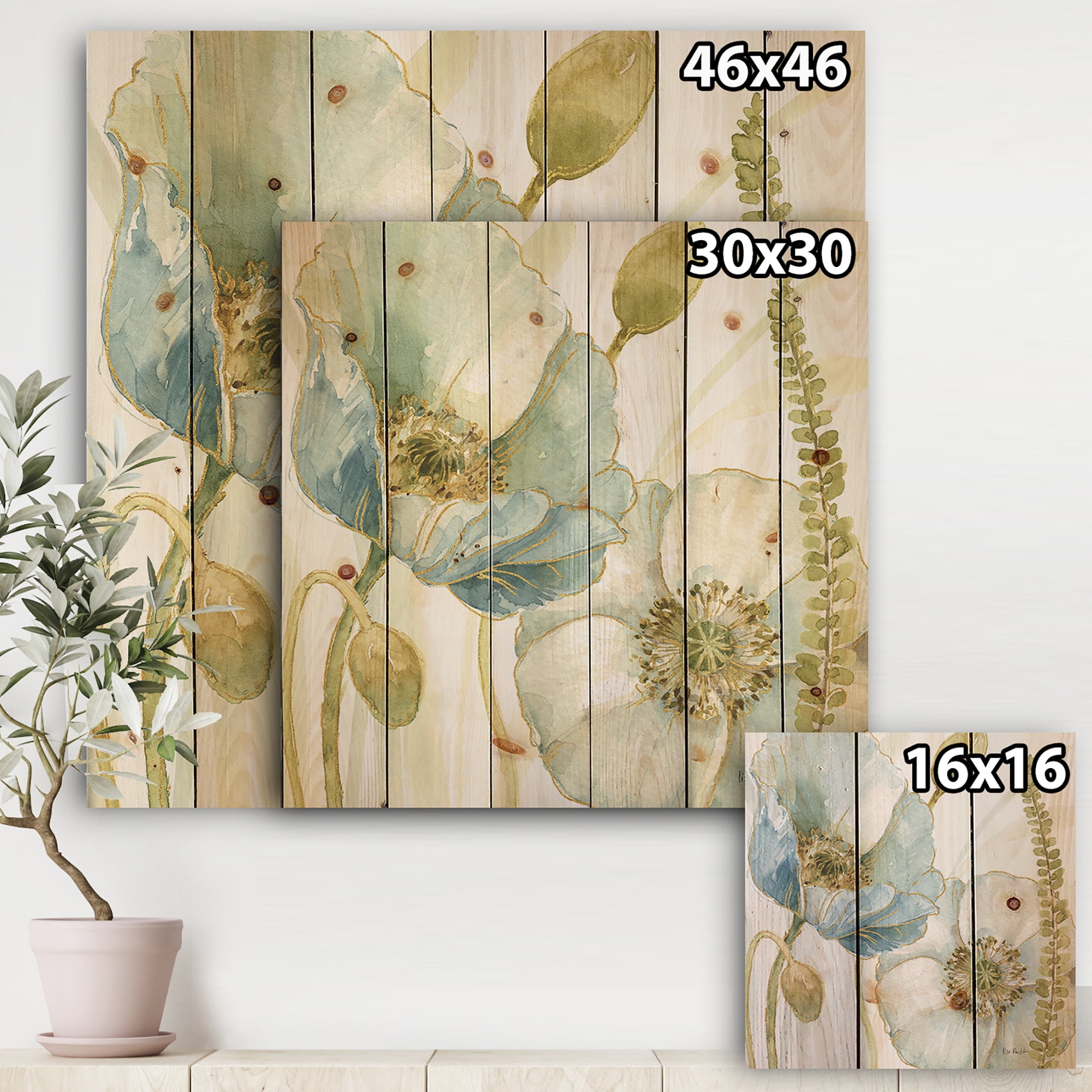 Designart 'Abstract My Greenhouse Cottage Flowers III' Traditional Print on Natural Pine Wood