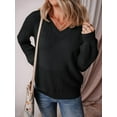 thumbnail image 2 of Women Knit Sweaters Fall V Neck Long Sleeve Pullover Casual Loose Sweater Black XL, 2 of 4