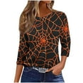 thumbnail image 5 of Hvot&aat Halloween Shirts for Women Funny Cute Ghost Graphic Sweatshirts Halloween Pumpkin/Bat/Spiderweb Prints Loose Casual T-Shirts, 5 of 6