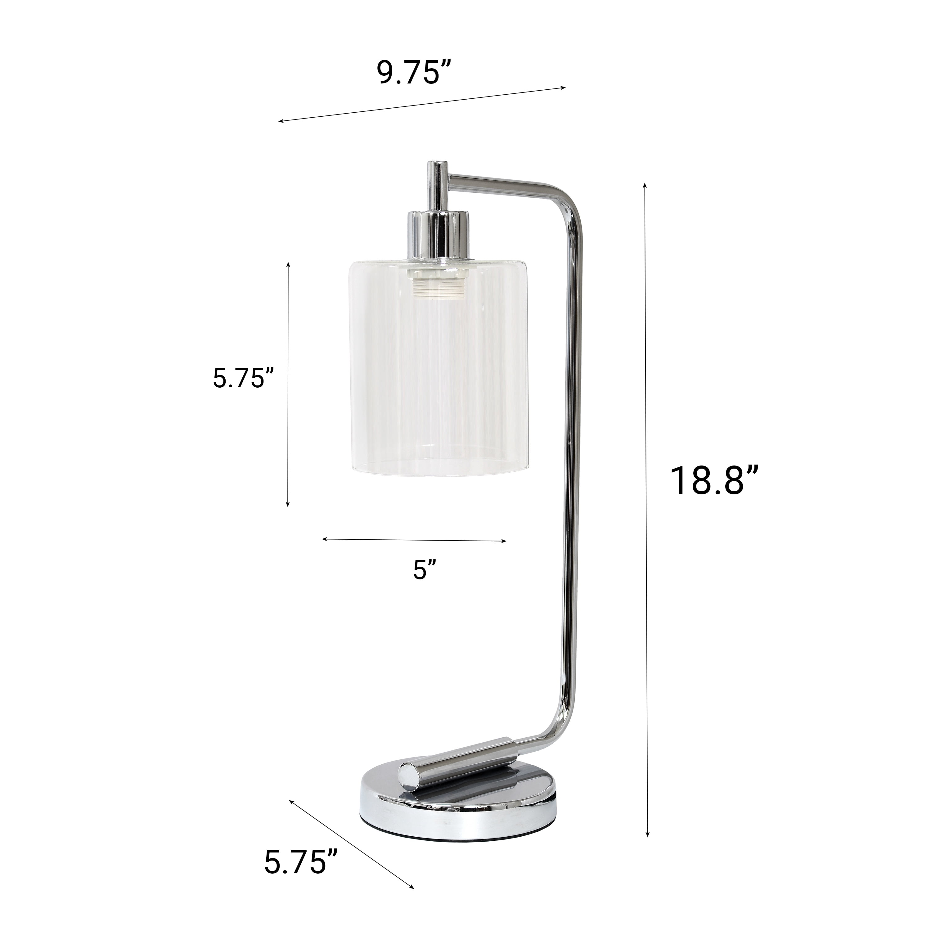 Creekwood Home 18.8" Vintage Industrial Curved Arm Desk Lamp with Clear Glass Shade, Chrome