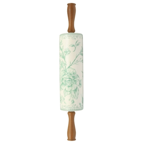 The Pioneer Woman Agatha Ceramic Rolling Pin with Wood Handles, Green