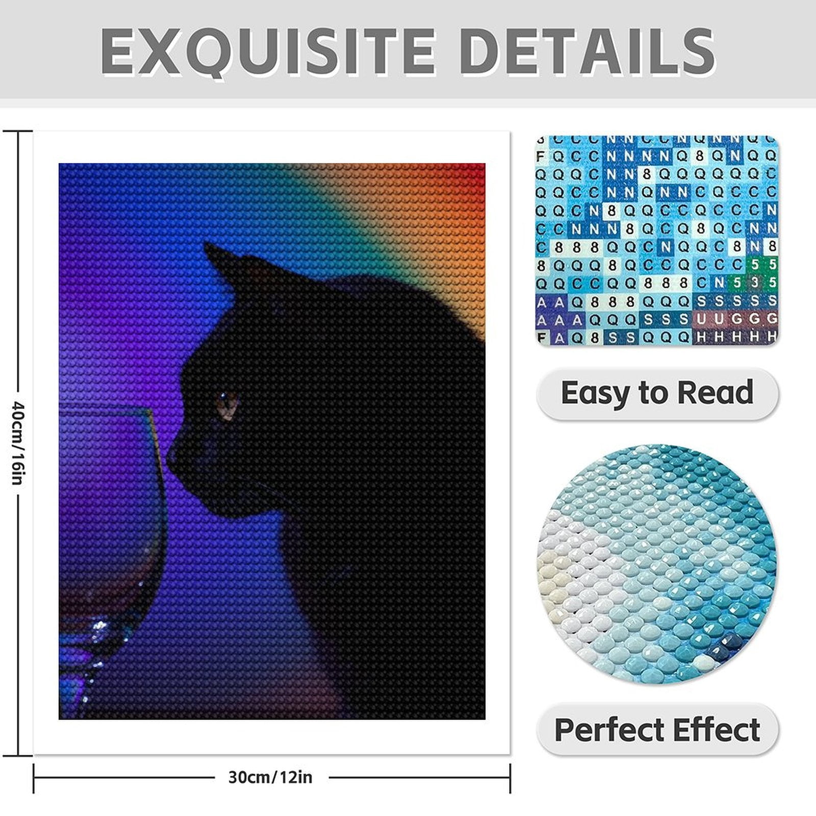 Diamond Art Kits for Adults - 5d Black Cat Rainbow Silhouette Glass Diamond Painting for Adults, Diamond Art for Adults Beginners, Diamond Painting Kits for Adults for Home Wall Decor