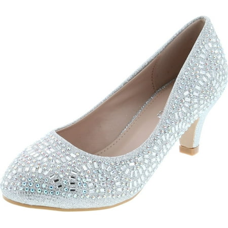 Image of Forever Link Jemma-31 Womens Kitten Heel Jeweled Rhinestone Slide Slip On Pump Shoes Silver 10