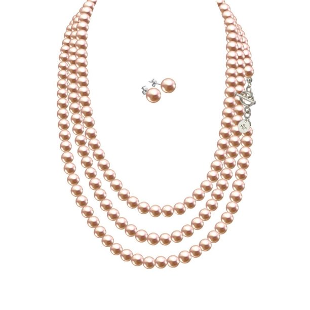 Set Collar Perlas Triple Aretes Zvezda Plata 0.925 Mujer dorado Unitalla