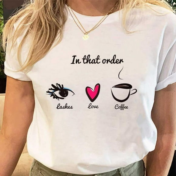 Women's Fashion Lash Queen Printed Ladies Tshirt Elegant Style Black Solid Short Sleeve Large Size Top Female T Shirt 38096 S