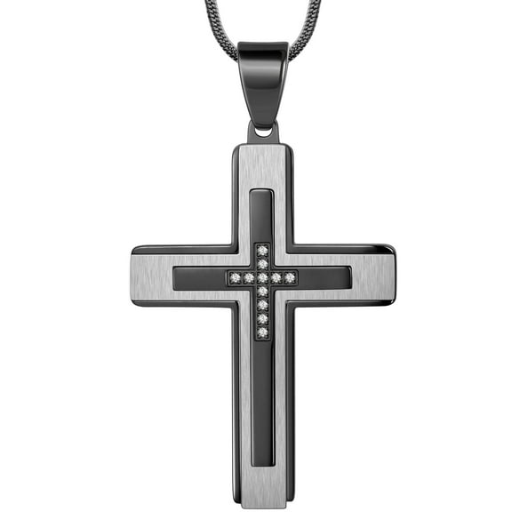 Jewmon Gothic Black Cross Necklace for Men Stainless Steel Cross Pendant Chain Christian Jewelry Christmas Birthday Gifts Ideas for Dad Son Husband Boyfriend