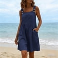thumbnail image 2 of Womens Cotton Overalls Dress Casual Adjustable Straps Pinafore Dress Short Skirt with Pockets Navy, 2 of 6