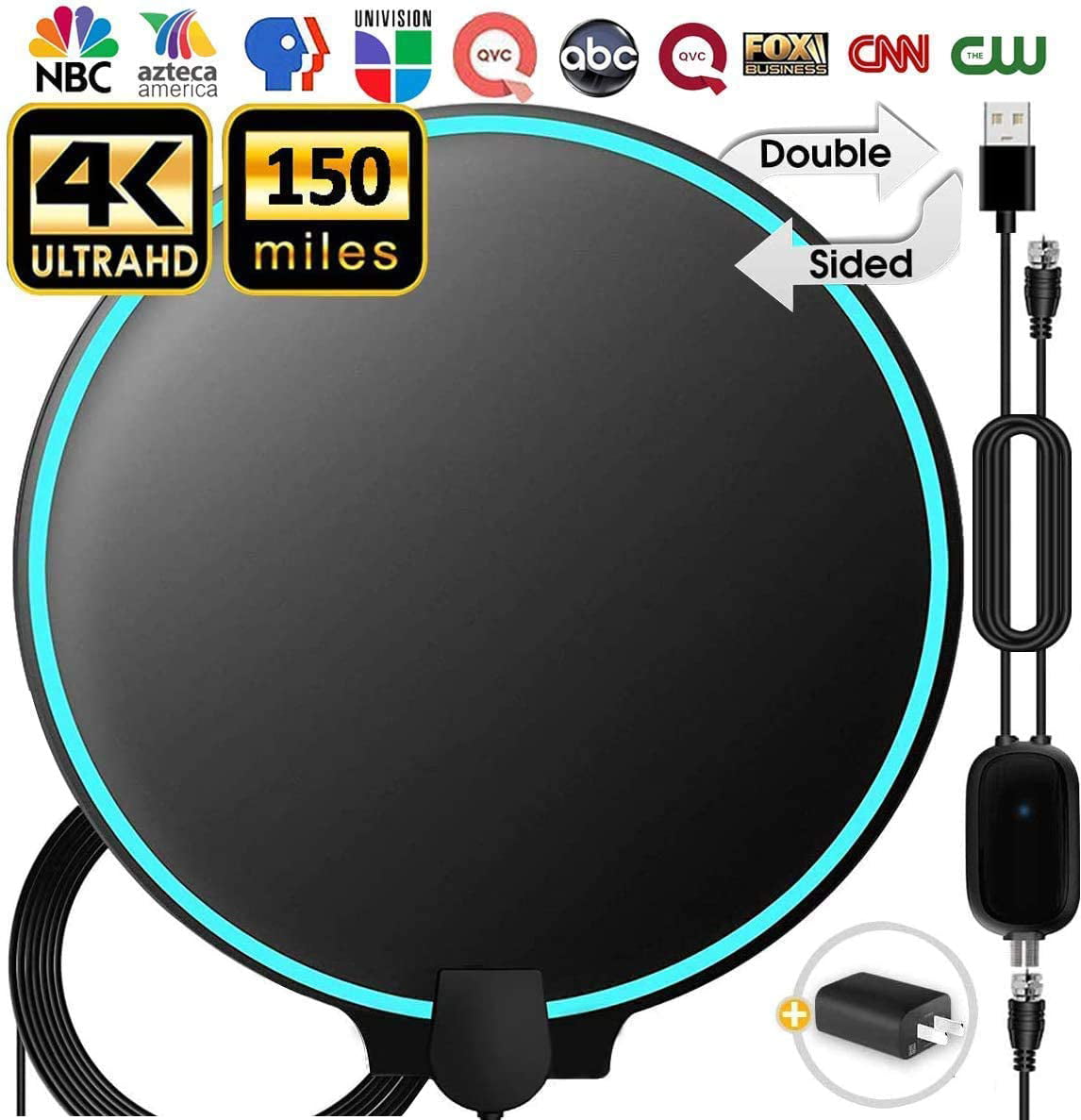 18ft Coax Cable/AC Adap TV Antenna Indoor Amplified HD Digital Television Antenna Long 80-120 Miles Range Support 4K 1080p and All Older TVs Powerful HDTV Amplifier Signal Booster 