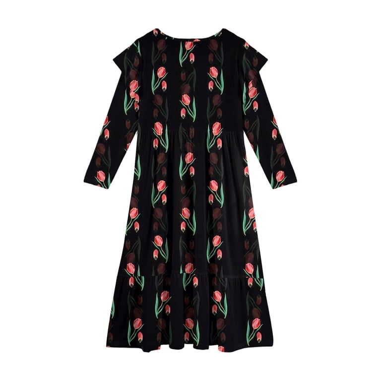 Lumtrix Girls Long Sleeve Skater Dress Kids Casual Crewneck A-Line Flowy  Fall Dresses School Party Dress for 3-14 Years Green 110 - Walmart.com