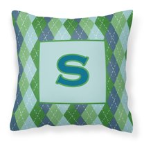 Carolines Treasures CJ1020-SPW1414 Initial S Monogram - Blue Argoyle Decorative   Canvas Fabric Pillow CJ1020 14Hx14W