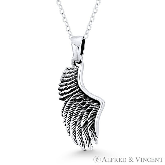 Angel's Wing Charm Antique-Finish Oxidized Pendant & Chain Necklace in .925 Sterling Silver