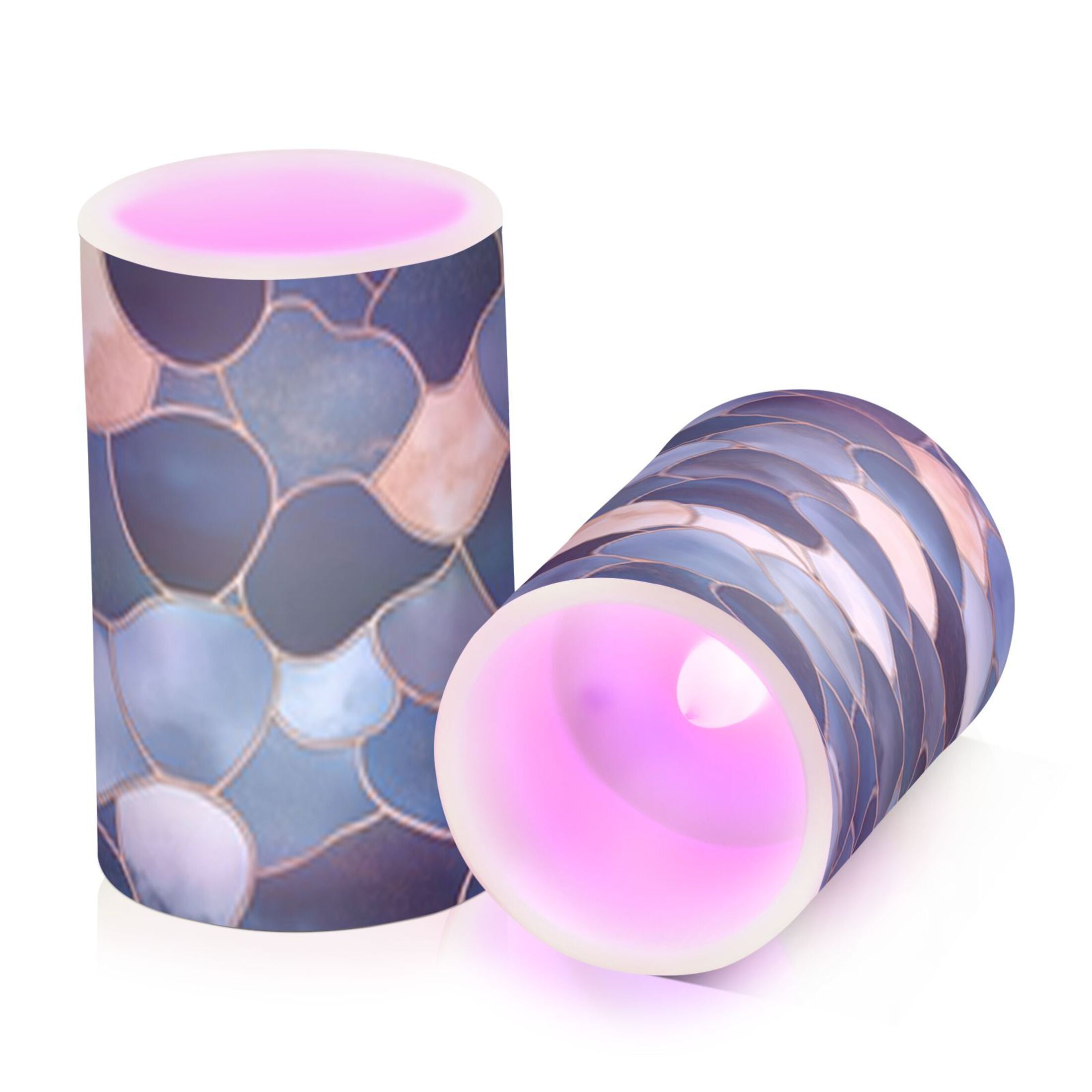Blue Grey Abstract Art Flickering Flameless Candles Battery Operated with Remote Timer LED Pillar Candles Set of 2