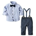 thumbnail image 2 of Lmnyox Toddler Boys 3 Piece Outfit Long Sleeve Button Formal Shirts and Suspender Pants Set with Bow Tie, 2 of 7
