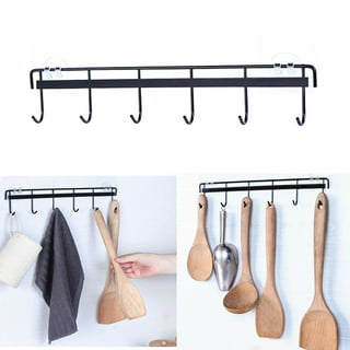 Amerteer Utensil Racks Organizer,Wall Mounted Kitchen Utensils Hanging  Hooks with 6 Hooks, Drilling Free Kitchen Tools/Pot/Towel/Knife/Mug/Cups