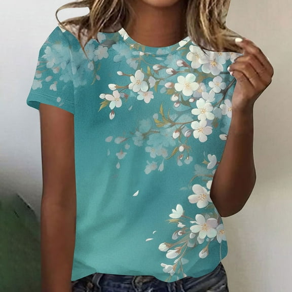 Rezuofi 2 Pcs Womens Summer Tops for Women Short Sleeve Flowered Floral Shirts Casual Cute Vintage Graphic Tees Ladies 2025