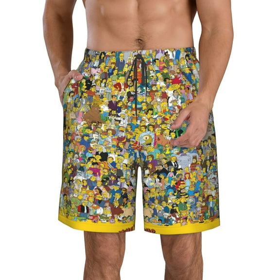 Men's Simpsons Beach Shorts Hot Summer Swim Trunks Sports Running Bathing Suits with Mesh Lining