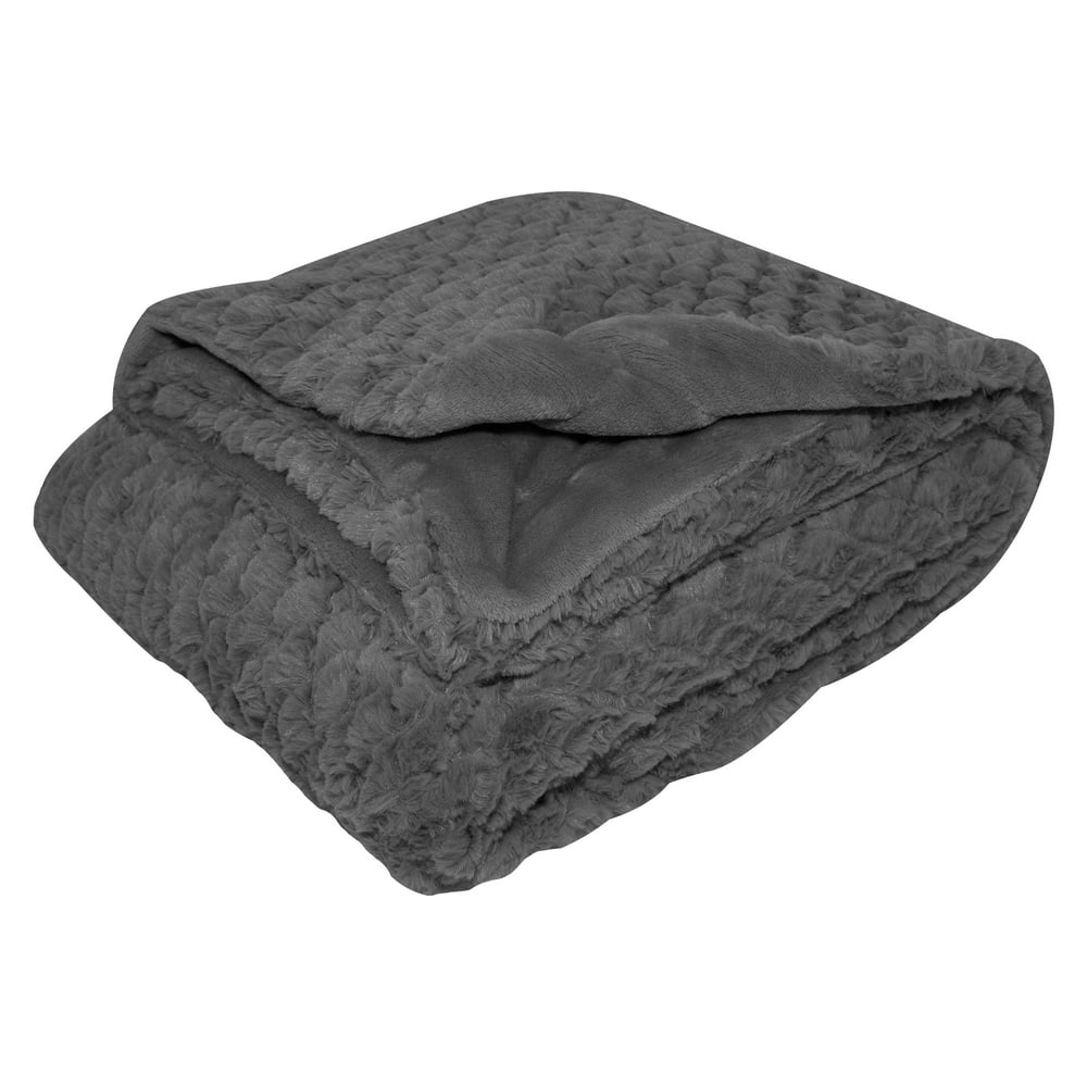 Silver One Luxury Embossed Shaved Faux Fur Throw Blanket 50" x 60