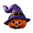 thumbnail image 1 of Figuras de calabaza de resina con sombrero de bruja, divertida decoración de Halloween. Violeta Izquierda, 1 of 9