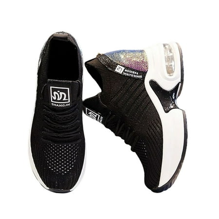 

Female Running Shoes Breathable PU Height Increase Shoes for Birthday Christmas Gifts Black 35