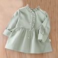 thumbnail image 2 of Diufon Cotton Dresses for Babys Girls Solid Color Pleated Dress Ruffle Collar Long Sleeve A-Line Dress, 2 of 3