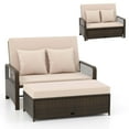 thumbnail image 2 of Costway Patio Rattan Daybed Wicker Loveseat Sofa with Multifunctional Ottoman Beige, 2 of 12