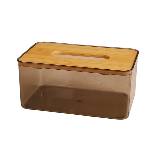 Tauxra Wood Tissue Box Holder Plastic Storage Container for Living Room Office Desk 8.4 Inch Long Clear Top Easy Refill
