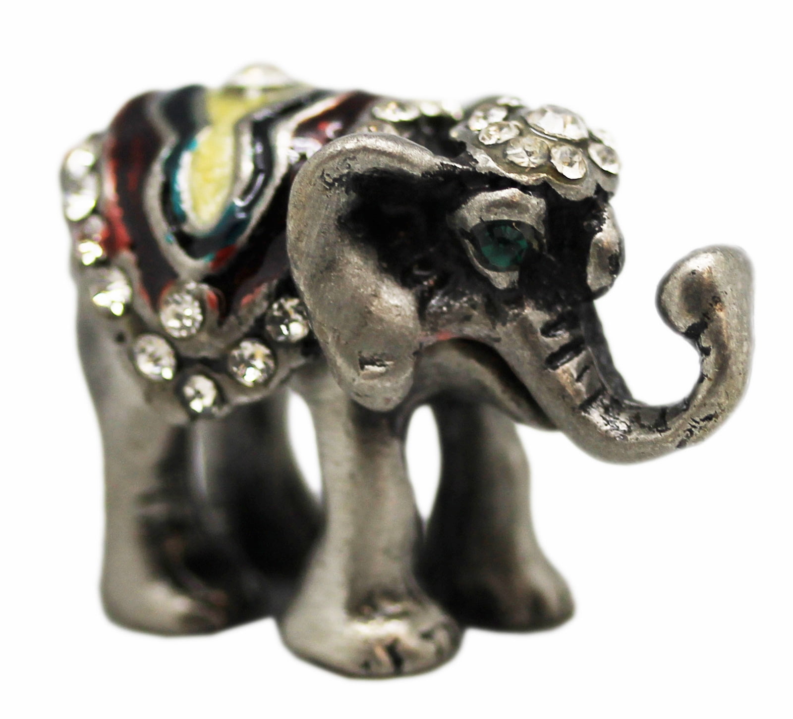 Pewter Mini Elephant w/Decorative Headdress Keepsake Figure Box