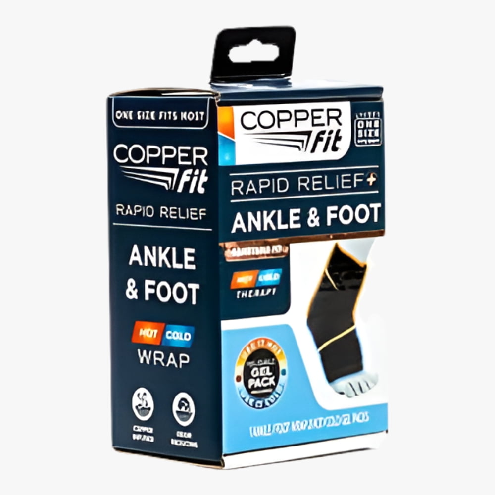 (2 pack) Copper Fit Rapid Relief Ankle & Foot Wrap with Hot/Cold Pack, Black, One Size