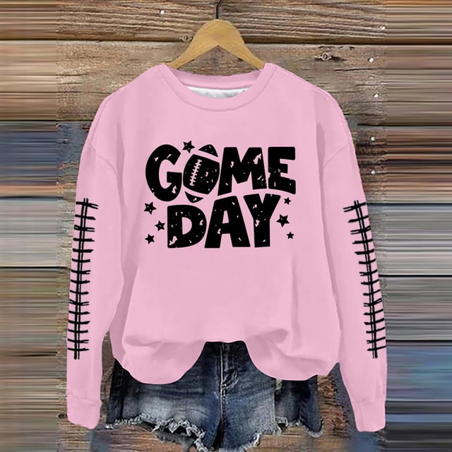 TINZ Ensemble Décontracté pour Femmes Col Rond Rugby Jour de Match Imprimé Chandail à Capuchon Chandail Blouse et Pantalon Chandails en Molleton Col Entonnoir Femmes