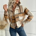thumbnail image 2 of Jiyugala Coats for Women Long Sleeve Plaid Shirt Outerwear Turndown Collar Tops Buttons Casual Blouses, 2 of 7
